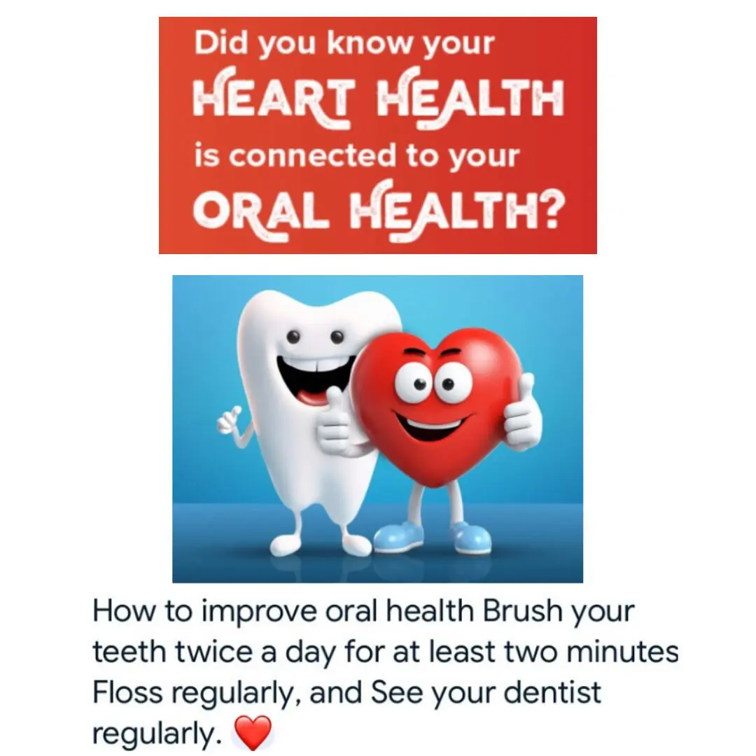 Illustration linking heart health to oral health with smiling tooth and heart.