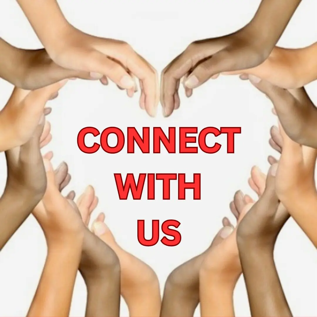 Diverse hands forming a heart around 'Connect With Us' text.