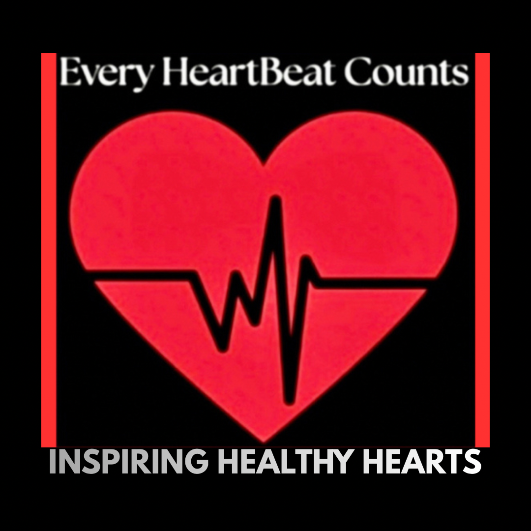 Red heart with heartbeat line and the text 'Every HeartBeat Counts'.